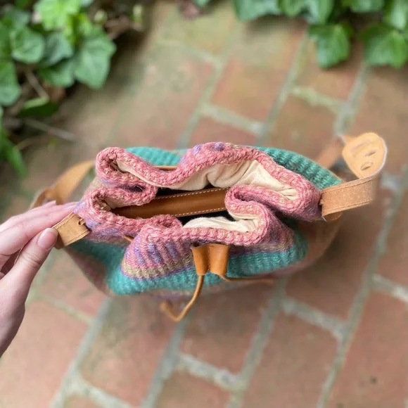 Vintage 70s Pastel Woven Kilim Bucket Bag